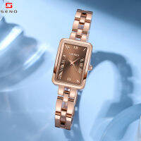 SENO Retro Small Square Watch นาฬิกาสีน้ำตาลหรูหราสายสแตนเลสนาฬิกาผู้หญิงนาฬิกาธุรกิจนาฬิกาแฟชั่นกันน้ำการเคลื่อนไหวของญี่ปุ่นมาพร้อมก