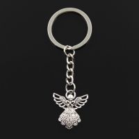 Fashion 30mm Key Ring Metal Key Chain Keychain Jewelry Antique Bronze Silver Color Plated Guardian Angel 26x23mm Pendant Key Chains