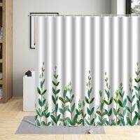 Green Garden White Shower Curtain Leaf Natural Plant Bathroom With Hook Waterproof  Home Washable Fabric Decorative Cloth