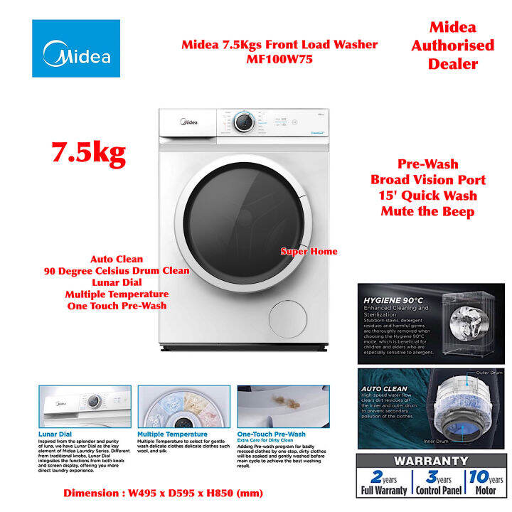 midea 7.5 kg front loader washing machine