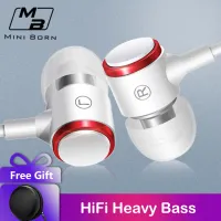 Mini born หูฟัง สุดยดอพลังเสียง คู่ไดรเวอร์ พร้อมไมด์โครโฟน เสียงดี HIFI หูฟังอินเอียร์ สเตอริโอ คล้องหู ควบคุมสายสนทนา มีไมโครโฟน HIFI Sound Quality Subwoofer Earphone with HD Microphone