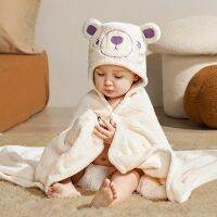 【CC】✻✎♞  105x105cm Baby Lamb Cotton Hooded Cartoon Coral Fleece Infant Blanket with Hood Bathrobe