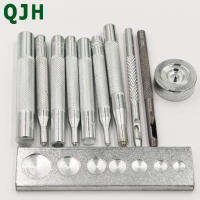 QJH 11ชิ้นเซ็ตโลหะหนังหัตถกรรมเครื่องมือ Die Hole Punch Snap Fastener ชุดติดตั้ง Rivet Setter ฐานชุดสำหรับ DIY Leathercraft