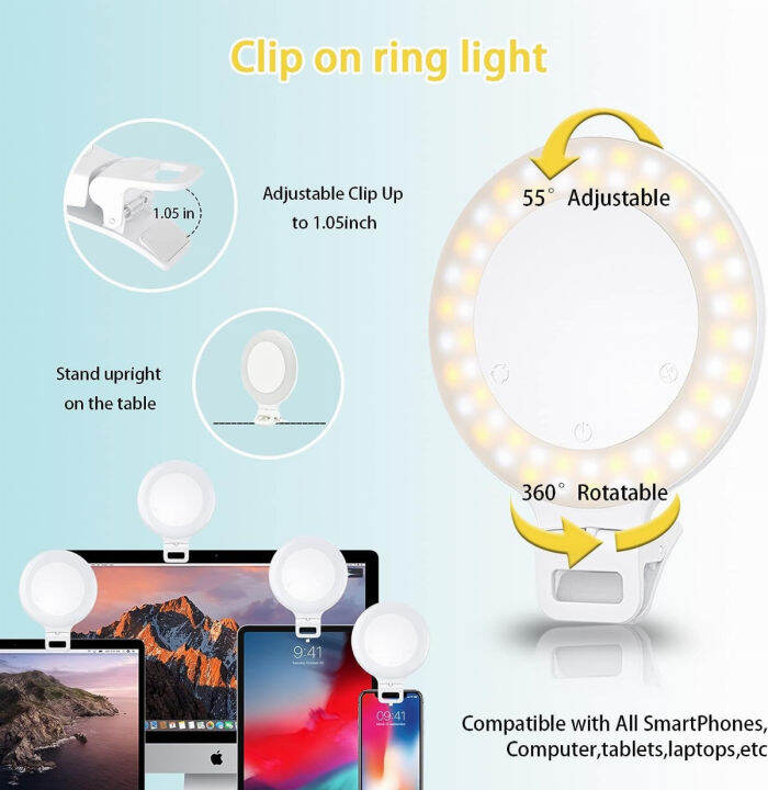 tomanwai-selfie-ring-light-clip-on-ring-light-touch-control-rechargeable-800mah-60-led-circle-light-with-3-light-modes-for-iphone-android-smart-phone-laptop-photography-camera-video-recording-vlog-tik