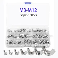 ❈№☒ 50/100pcs Butterfly Wing Nut Set 304/316 Stainless Steel M3 M4 M5 M6 M8 M10 M12 Hand Tighten Nut Assortment Kit DIN315