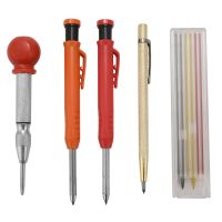 Carpenter Pencils Set,Center Hole Punch with Cap, Leads for Architect Woodworking Scriber,for Glass Ceramics Hardened