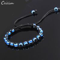 Turkish Jewelry Handmade Amulet Nazar Evil Blue Lucky Eye Bracelet for Women Adjustable Rope Braided Bead Bracelets Emo Jewelry