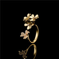 Fashion Brand Clover Flower Ring for Women Bohemia AAA Zircon Exquisite Gold Adjustable Finger Rings Fine Vintage Jewelry Z361