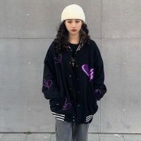 2021 Harajuku Broken Heart Embroidery Jacket Women Bomber New Fashion Oversized Baseball Uniform Streetwear High Street Jacket