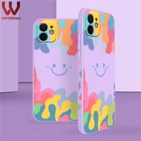 VWTEROKAI Smiley Square Liquid Silicone Phone Case For OPPO A74 A95 A93 A94 F19 Pro Reno 4F 5F Realme C35 C20 C11 C21Y C25Y Fashion Smiley Face Side P