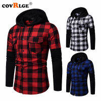 Covrlge Fashion Plaid Hooded Dual Pockets Long Sleeve Mens Casual Slim Fit Shirt Top Lumberjack Check Shirt Jack Clothes MCL205