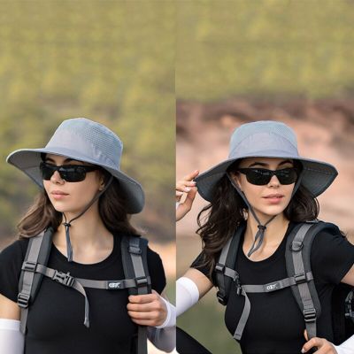 ：“{—— Panama Sun Hats Outdoor Fishing Cap Wide Brim Anti-UV Protection Women Bucket Hat Summer Hiking Fisherman Caps For Men