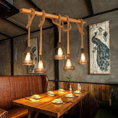 [COD] retro hemp chandelier personalized restaurant creative bar store window decoration industrial style long lamps