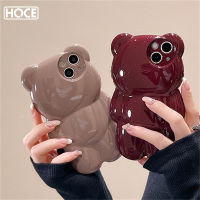 HOCE เคส3D ลายหมีกลิตเตอร์เกาหลีเคสสำหรับไอโฟนโทรศัพท์น่ารัก15 14 13 12 11 Pro Max 14 15 Plus เคสซิลิโคนลายการ์ตูนกรอบกันกระแทก