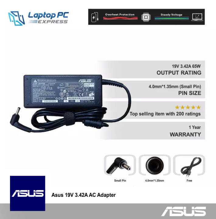 Asus Laptop Charger 19V 3.42A 4.0mm x 1.35mm Compatible with Asus