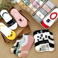 【Sock shop】5คู่ผู้หญิงถุงเท้าฤดูร้อนซิลิโคนต่ำตัดที่มองไม่เห็นสาวการ์ตูนถุงเท้า