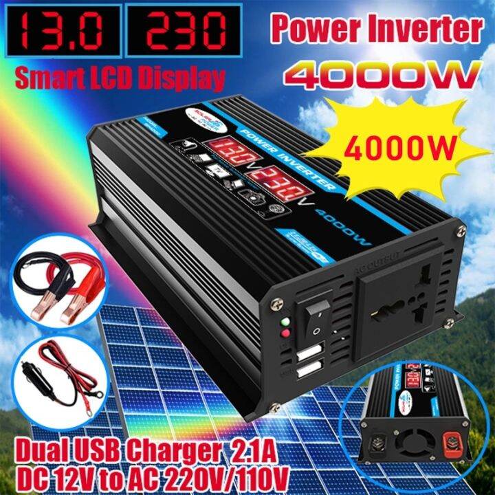 Solar Power Inverter 12V to 220V DC to AC 4000W Peak Power Car Power Charger Inverter Dual USB