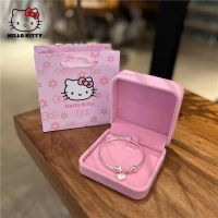 Kawaii Genuine Sanrio Hello Kitty 999 Sterling Silver Bracelet Cartoon Anime Bracelet Pendant Girls Accessories Birthday Present