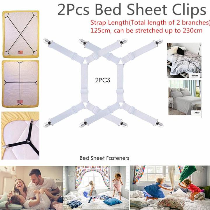 2Pcs Bed Sheet Clips Grippers Fasteners Crisscross Sheet