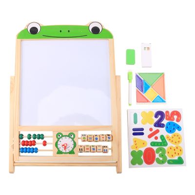 Childrens Double Sided Easel Art Easel Chalk Chalkboard Magnetic Writing Board with Number Stickers and Tangram