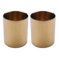 2X Gold Flower Vase Pen Holder Desktop Storage Container for House Office - Cylinder