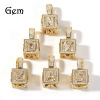 [COD] European and foreign trade cross-border necklace hot micro-inlaid zircon dice cube 26 English letters pendant hip-hop