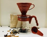 HARIO V60 Coffee Server Set  เหยือกแก้วดริปกาแฟ พร้อมแก้วกาแฟเมลามีน ช้อนตวงกาแฟ 10 g. สีแดง กระดาษกรอง