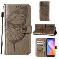 เคสฝาพับแม่เหล็กสำหรับ Tecno Pop 4 Pro แม่พิมพ์กลมหนัง PU ลายดอกไม้ผีเสื้อคลาสสิกสีทึบฝาพับทรงกระเป๋าสตางค์