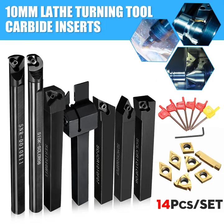 7 Set 10mm Carbide Insert Turning Tool Holder Boring Bar + Shank Lathe ...