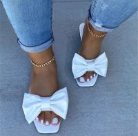 Spring/summer new 2023 outdoor flat leather bow non-slip beach lady slippers casual all-match fashion women sandals