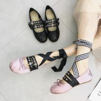 【CW】 TINGHON Classic Silk Ballet Shoes Lace up Ballet Shoes Women Round Toe Bowtie Women Flats Elegant Valentine Shoes