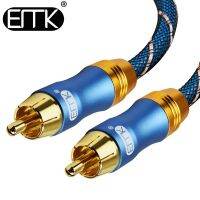 EMK Digital Audio Coaxial Kabel-Dual Dikepang Terlindung Berlapis Emas 2rca untuk 2 Rca Kabel Interkoneksi-biru