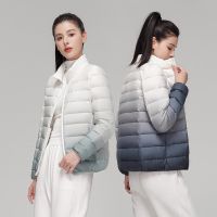 ZZOOI Women Ultra Lightweight Down Jackets 2022 New  Autumn/Winter Female Fashion Gradient Slin Fit Short Stand Collar Keep Warm Coats