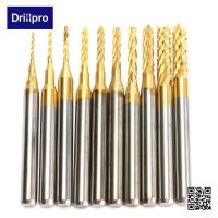 Drillpro 10ชิ้นเครื่องตัดมิลลิ่งเครื่องเจาะขดลวดสองชั้นสำหรับทำงาน3มิติเคลือบ0.8-3Mm ไทเทเนียม