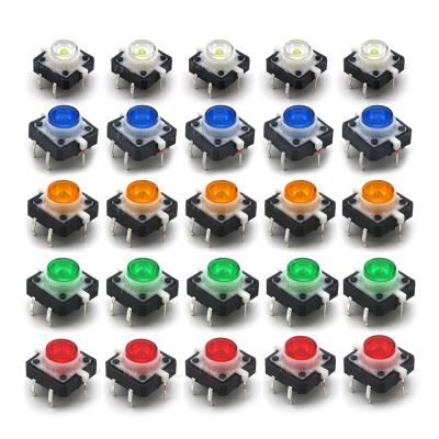 5ชิ้น/ล็อตสวิตช์ปุ่มกดสัมผัส12X12X7.3mm LED 5สี12*12*7.3มม. 12*12*7.3สีแดงสีเขียวสีฟ้าสีเหลืองสีขาว