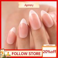 Aprery เล็บปลอมยาวอัลมอนด์สีขาวและขอบสีดำเล็บปลอมเล็บปลอมแบบเฟรนช์แฟชั่นสำหรับ DIY