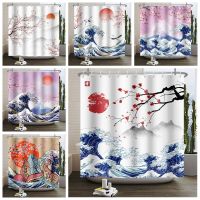 Japanese Shower Curtain Mount Fuji Cherry Blossoms Floral Bathroom Curtains Pebble Lotus Birds Butterfly Bathtub Screen 180x240