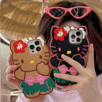 Sanrio 3D Stereoscopic Hello Kitty Phone Case For iPhone 14 13 12 11 Pro Max Plus soft Liquid Silicone Shockproof Back Cover Y2K