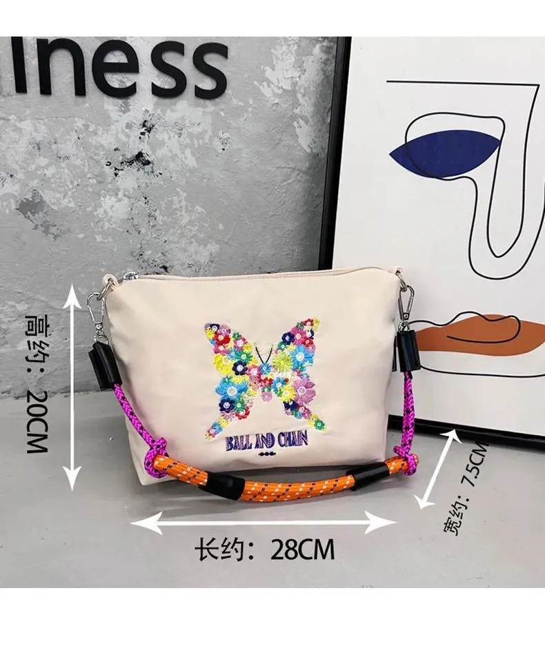 Horse Embroidery Shoulder Bag Nylon Tote Bags for Women Donut Cat