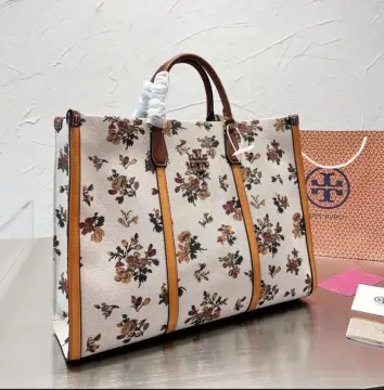 NWT Tory Burch Perry Floral Embroidered Straw Tote Bag