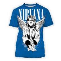 2023 NEW2023ใหม่3D พิมพ์ Nirvana Band เสื้อยืดผู้ชายฤดูร้อนรอบคอ Casual แขนสั้น Top