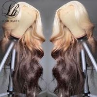 【jw】✴  13X4 Wig 613 Ombre Honey Blonde Color Synthetic 30Inch Transparent Wigs