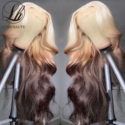【jw】✴  13X4 Wig 613 Ombre Honey Blonde Color Synthetic 30Inch Transparent Wigs