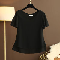 Womens Tops and Blouses 2021 Summer Top Fashion Brand V-neck Solid Color Chiffon Loose Plus Size Casual Womens Clothing