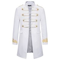 ZZOOI White Stand Collar Embroidery Blazer Men Military Dress Tuxedo Blazer Men Suit Jacket Nightclub Stage Cosplay Blazer Masculino