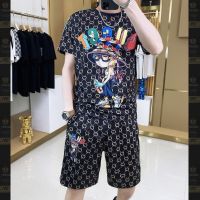 【hot seller】 European station tide brand casual short-sleeved t-shirt suit mens summer fashion personality sports ruffian handsome two-piece