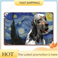 English Setter Starry Night Van Gogh ป้ายโลหะโรงรถสโมสรป้ายส่วนบุคคลโรงภาพยนตร์ห้องนั่งเล่นโปสเตอร์ป้ายดีบุก 20 * 30 ซม