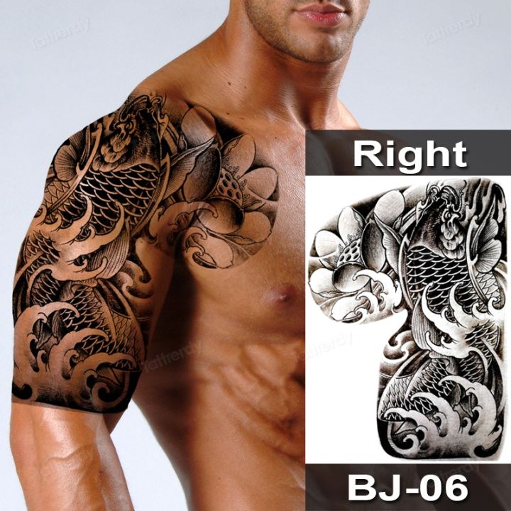 waterproof-tattoo-sticker-male-half-shoulder-dragon-totem-arm-art-fake-tattoo-black-big-large-size-tattoo-for-men-adult-beauty