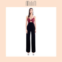 [MILIN] Front ruched cutout deep v neck wide leg jumpsuit จั๊มสูทยาว ทรงขากว้าง แต่งวงแหวน คอวีลึก ดีเทลเว้าเอว จับรูด Morgana Jumpsuit