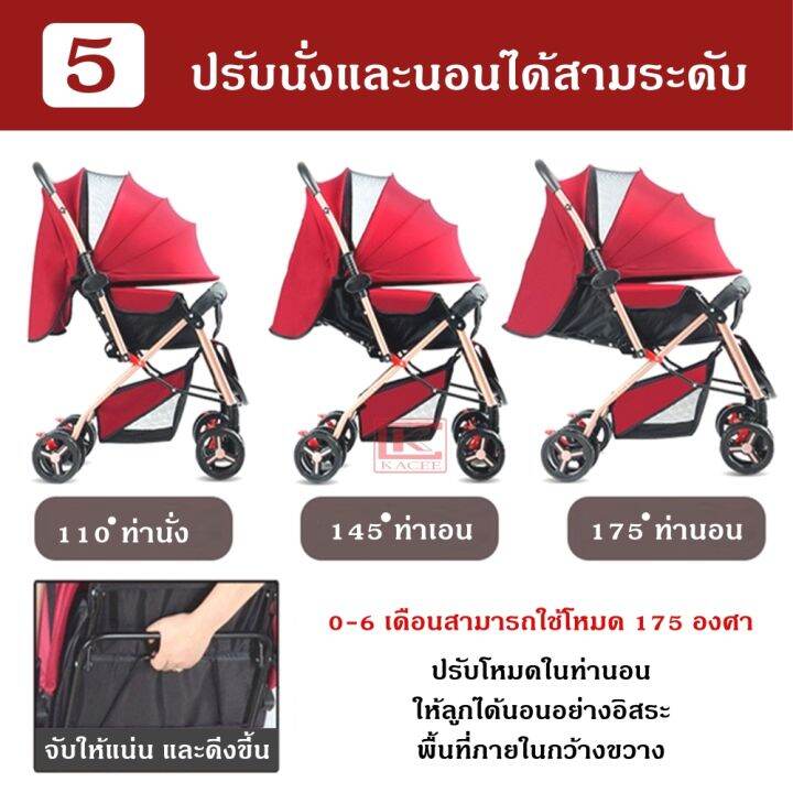 รถเข็นเด็ก-แบบพกพา-ปรับได้-3-ระดับ-มี-4-สี-ปรับนั่ง-เอน-นอน-เข็นหน้า-หลังได้-มีระบบเบรก-เข็มขัดนิรภัยห้าจุด-ปรับได้สองทาง-กันสาดพับได้